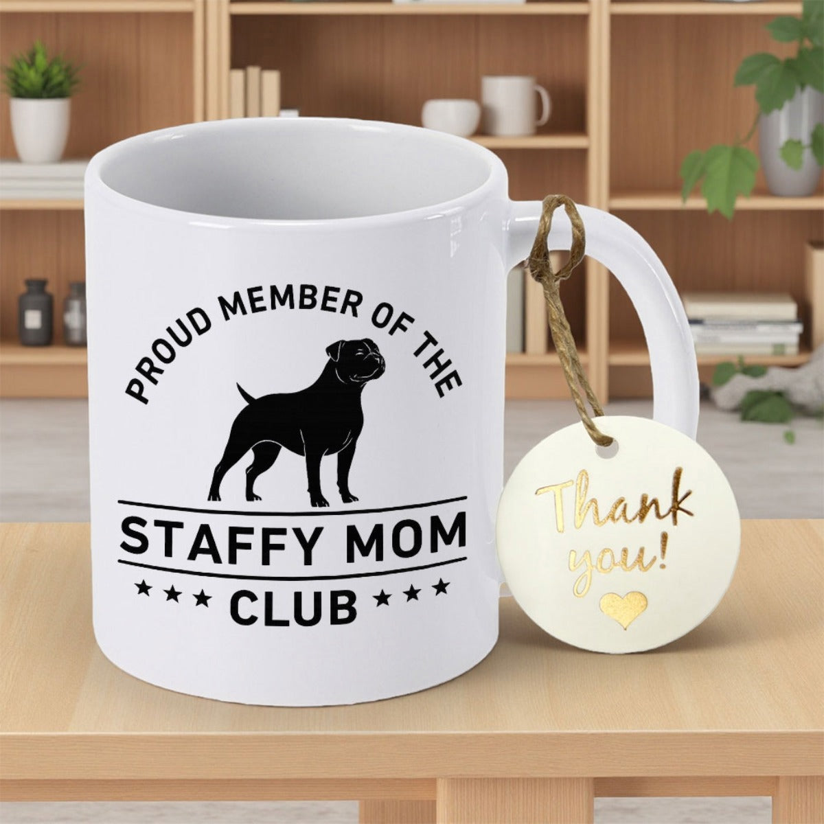 Tailorly White Ceramic 11 oz Mug - Proud Member Of The Staffy Mom Club Strong Standing Silhouette Of A Loyal Staffordshire Bull Terrier Dog