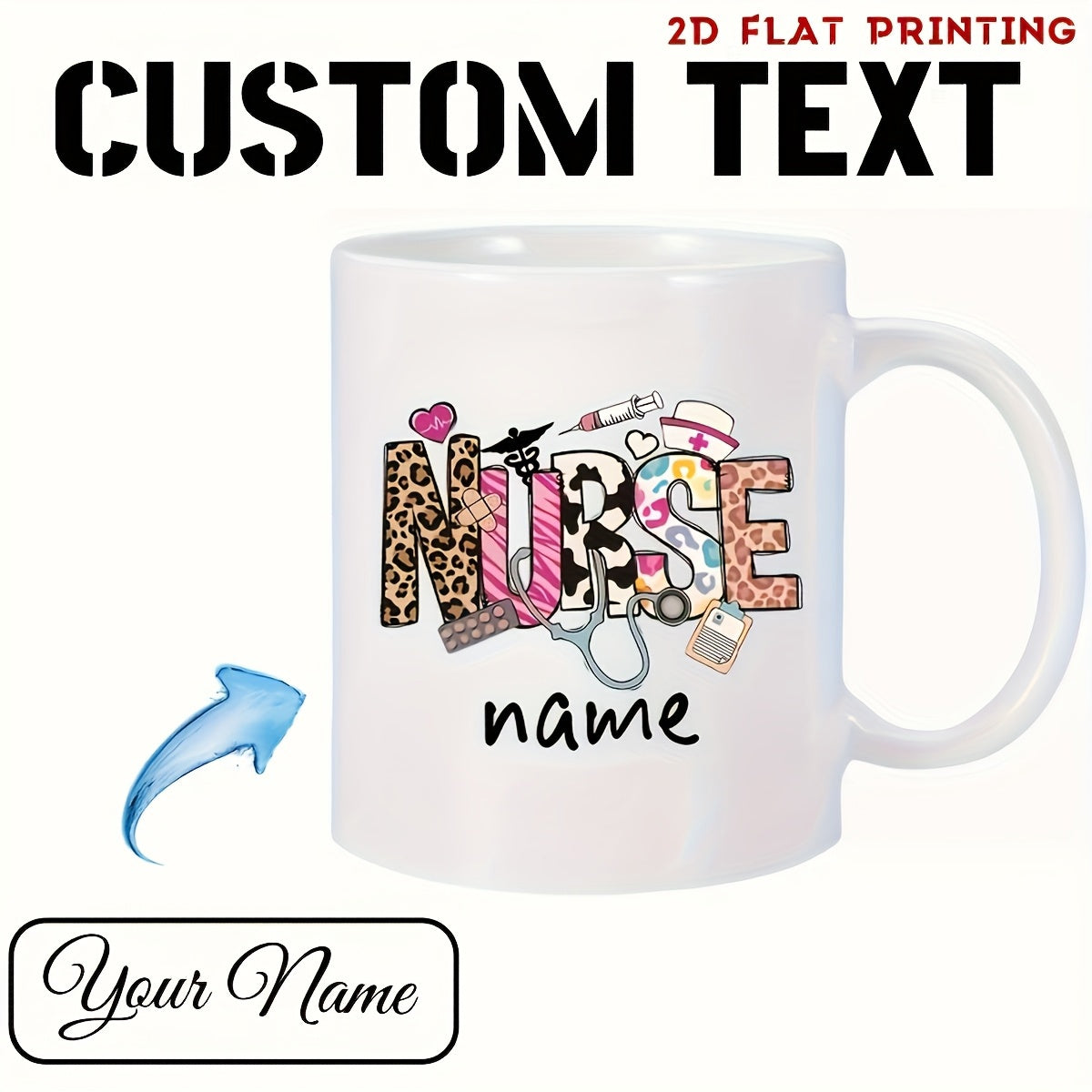 Tailorly White Ceramic 11 oz Mug - Nurse Name Personalized Ceramic Vessel Featuring Medical Icons And Decorative Patterned Letters Mug