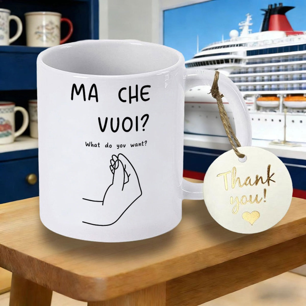 Tailorly White Ceramic 11 oz Mug - What Do You Want Simple Line Art Depicting Iconic Italian Hand Gesture On