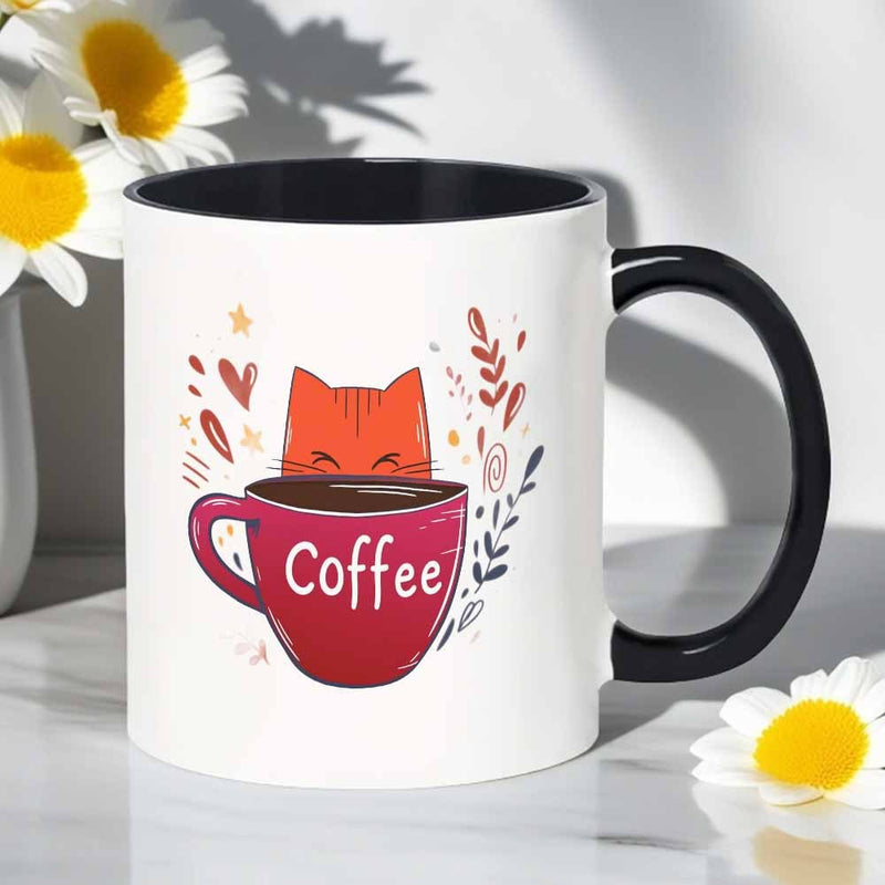 Tailorly Black Accent 11 oz Mug - cute cat peeking