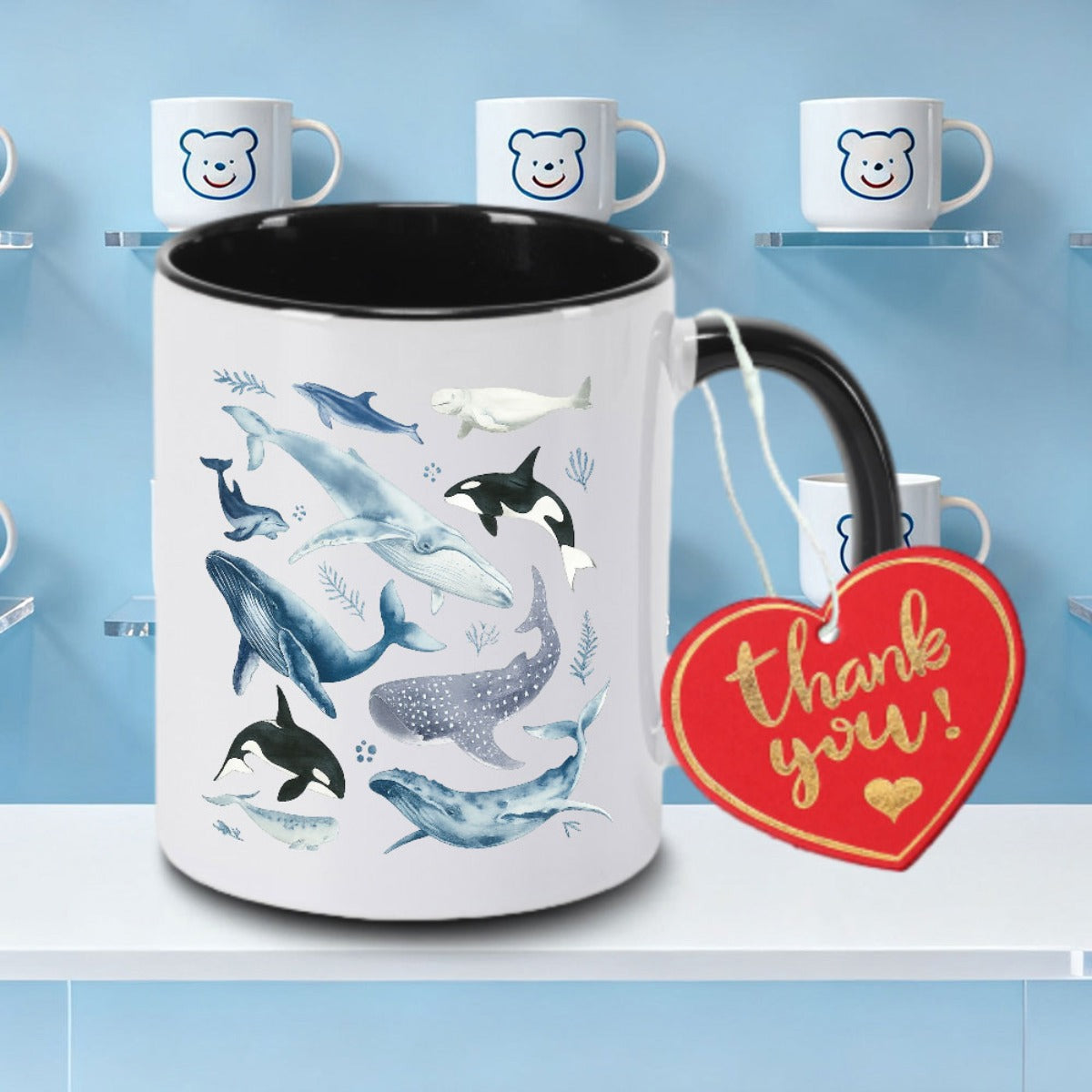 Tailorly Black Accent 11 oz Mug - Whale print logo