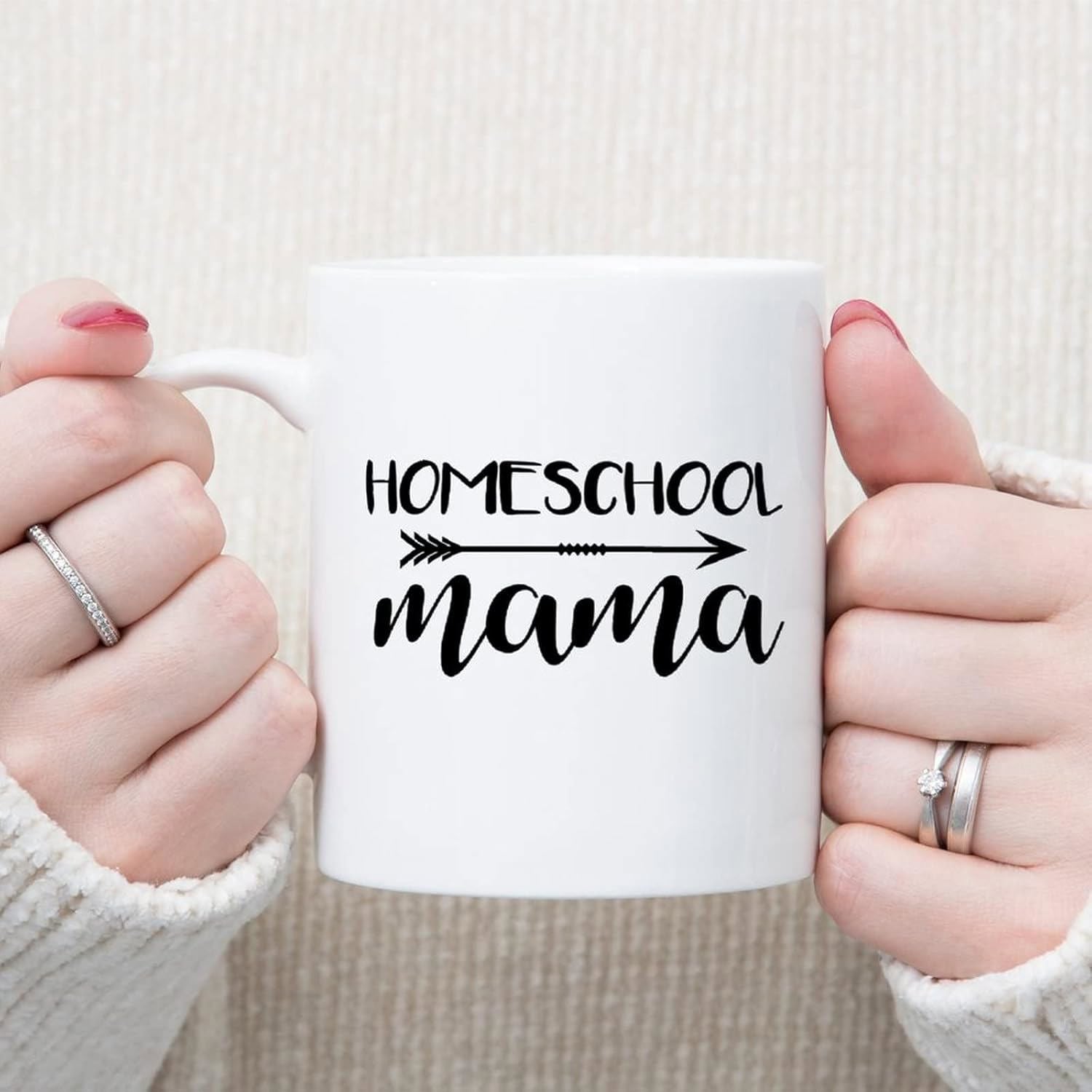 Tailorly White Ceramic 11 oz Mug - Homeschool Mama Simple Black Arrow Between Script And Bold Typography Mug