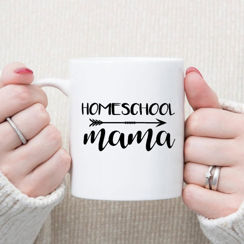 Tailorly White Ceramic 11 oz Mug - Homeschool Mama Simple Black Arrow Between Script And Bold Typography Mug