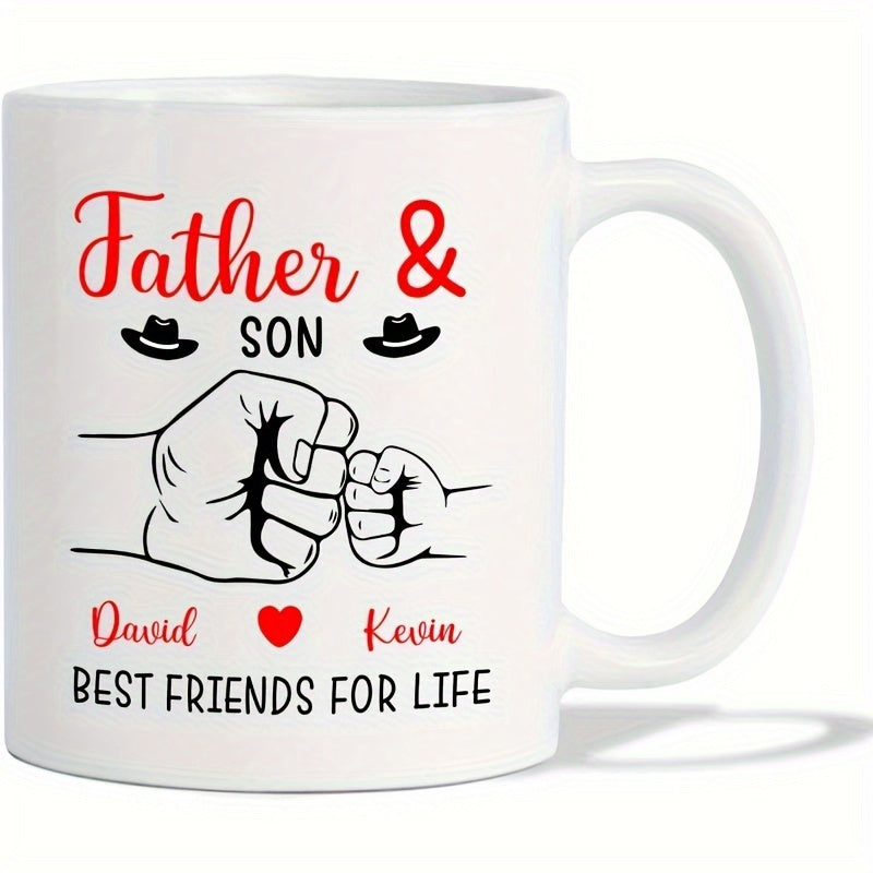 Tailorly White Ceramic 11 oz Mug - Father Son Best Friends For Life Two Hands Performing A Meaningful Gesture Between Generations Fist Bump
