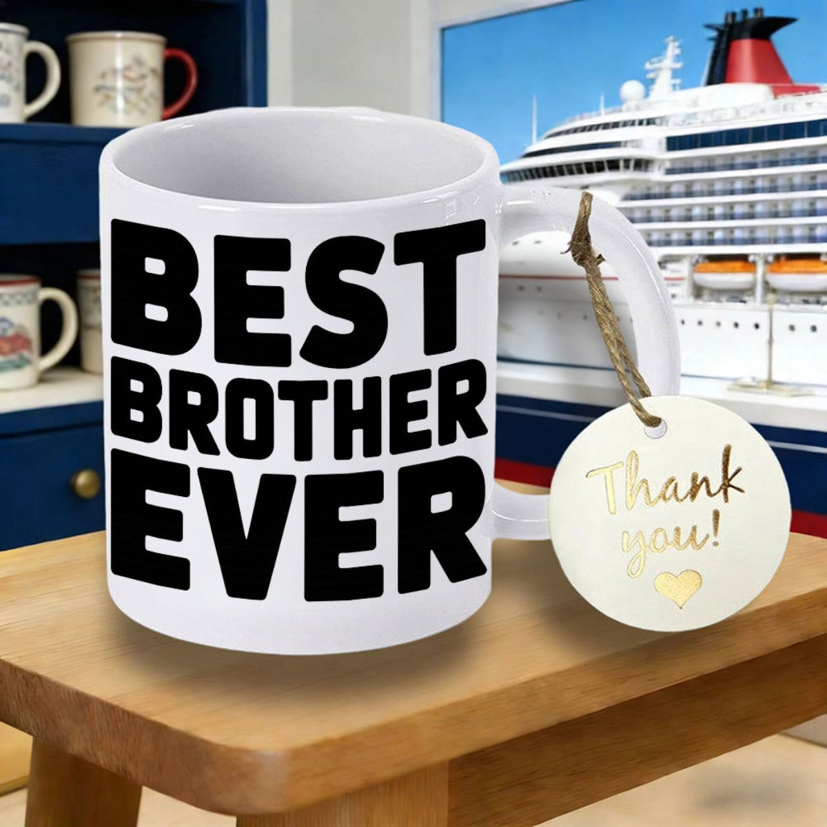 Tailorly White Ceramic 11 oz Mug - Best Brother Ever Bold Black Block Lettering On Mug