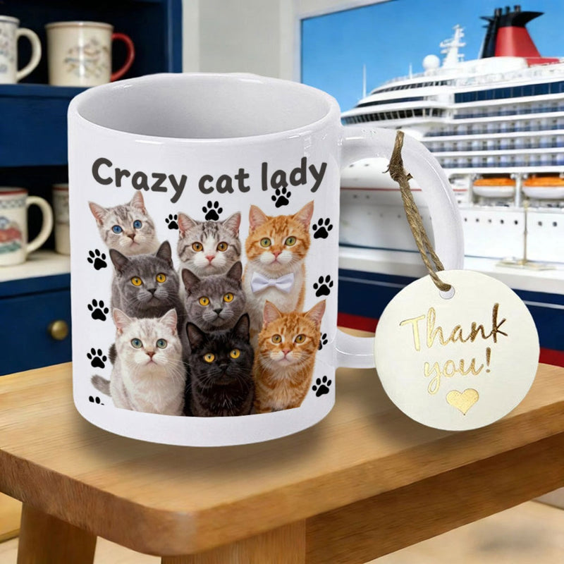 Tailorly White Ceramic 11 oz Mug - Crazy Cat Lady Charming Group Of Diverse Domestic Felines With Tiny Paw Prints Cat