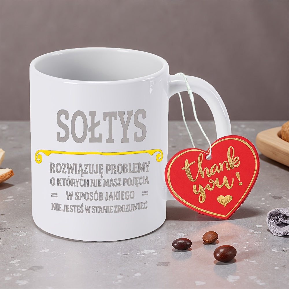 Tailorly White Ceramic 11 oz Mug - Thank You Clean Ceramic Texture With Polish Script And Red Heart Shape Mug
