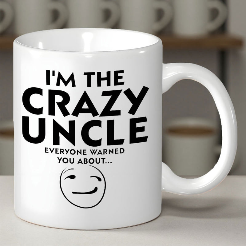 Tailorly White Ceramic 11 oz Mug - Im The Crazy Uncle Everyone Warned You About Minimalist Black Hand Drawn Winking Face Sketch On White Smooth Mug