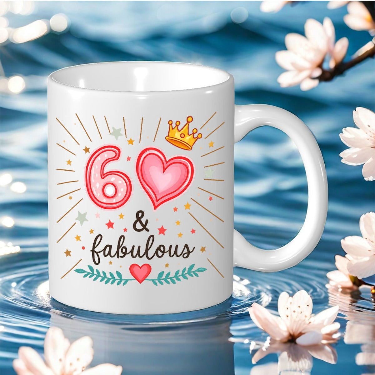 Tailorly White Ceramic 11 oz Mug - 60 Fabulous Sparkling Pink Hearts With Golden Crown And Green Foliage Mug