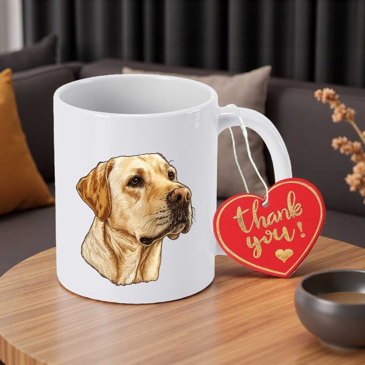 Tailorly White Ceramic 11 oz Mug - Thank You Loyal Golden Retriever Portrait With Realistic Hand Drawn Fur Details Dog