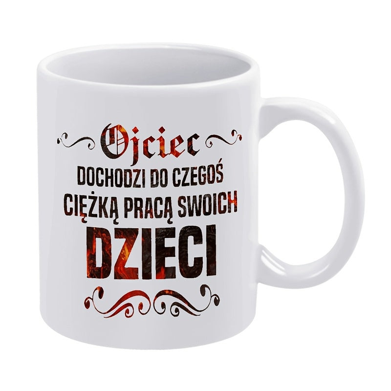 Tailorly White Ceramic 11 oz Mug - Ornate Decorative Filigree With Bold Textured Lettering In Vintage Style Mug