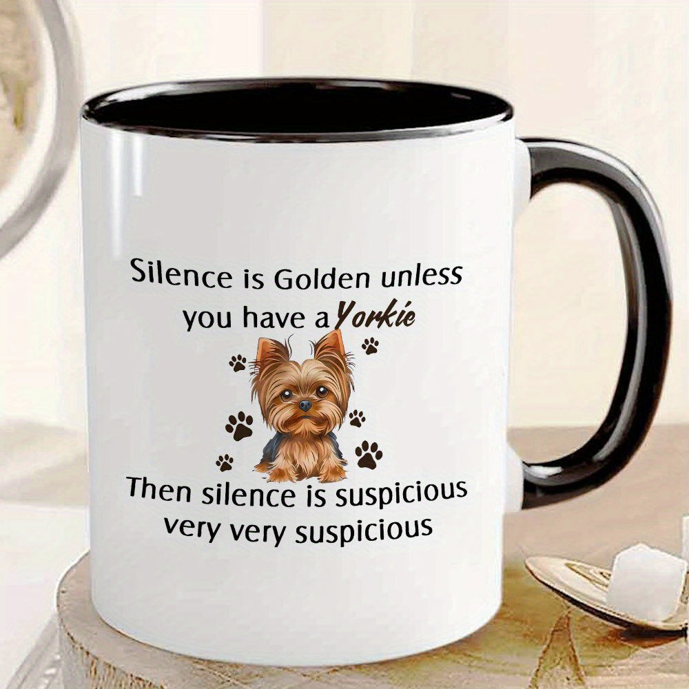 Tailorly Black Accent 11 oz Mug - humorous dog themed featuring a suspiciously silent yorkie Yorkshire terrier