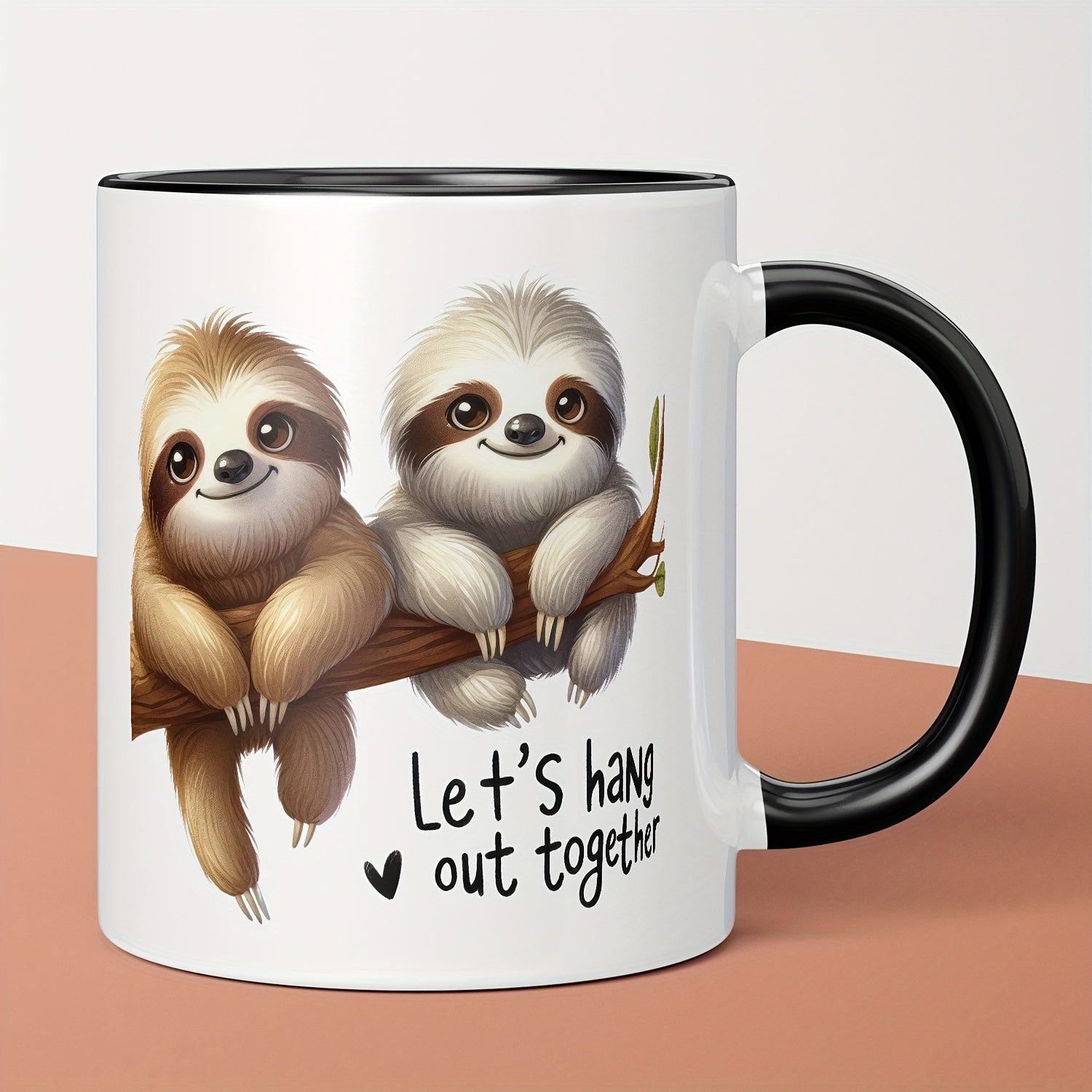Tailorly Black Accent 11 oz Mug - cute sloth and "lets" text