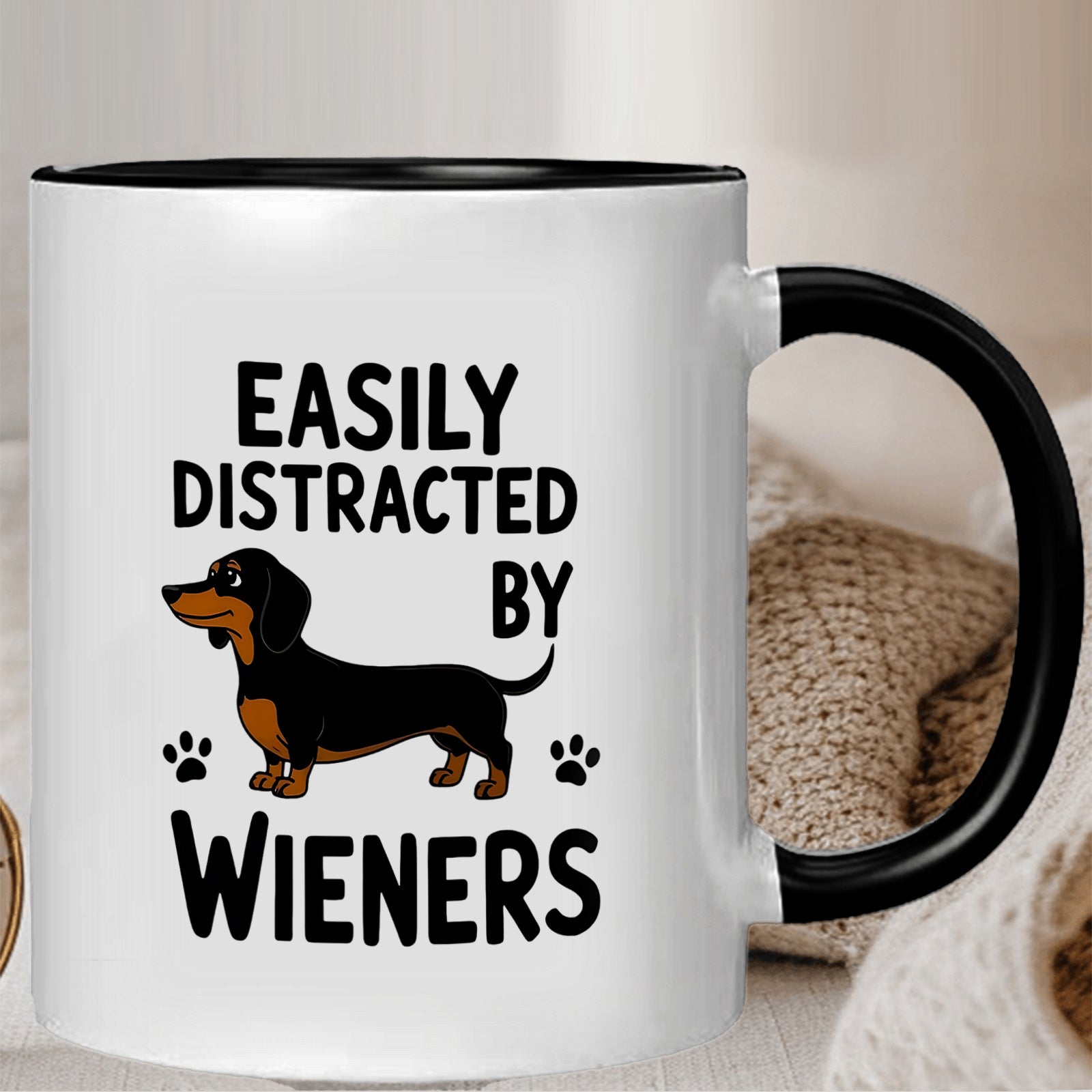 Tailorly Black Accent 11 oz Mug - humorous coffee mug for dachshund enthusiasts