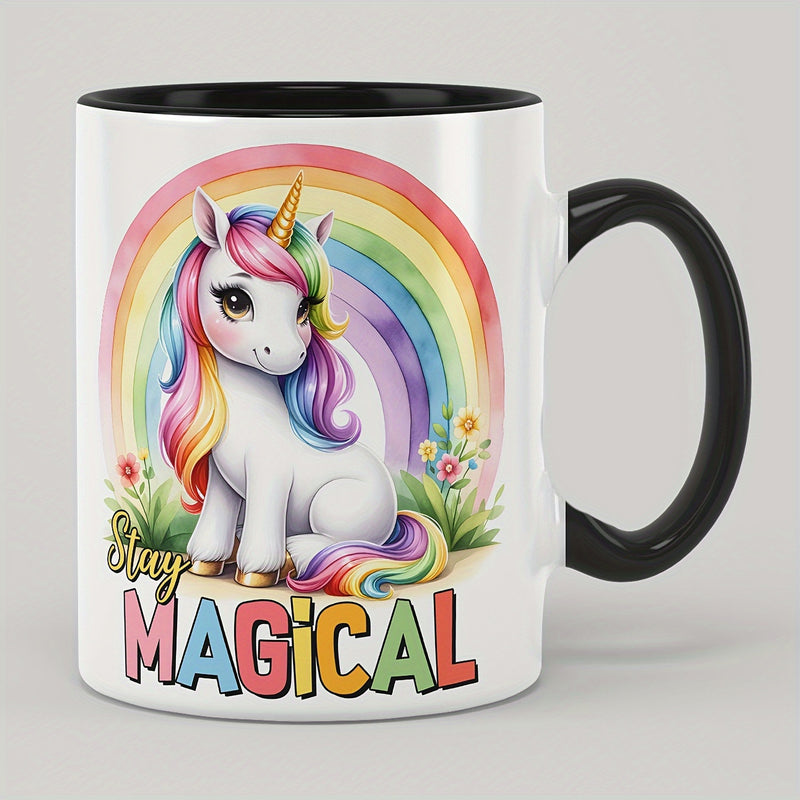 Tailorly Black Accent 11 oz Mug - unicorn rainbow