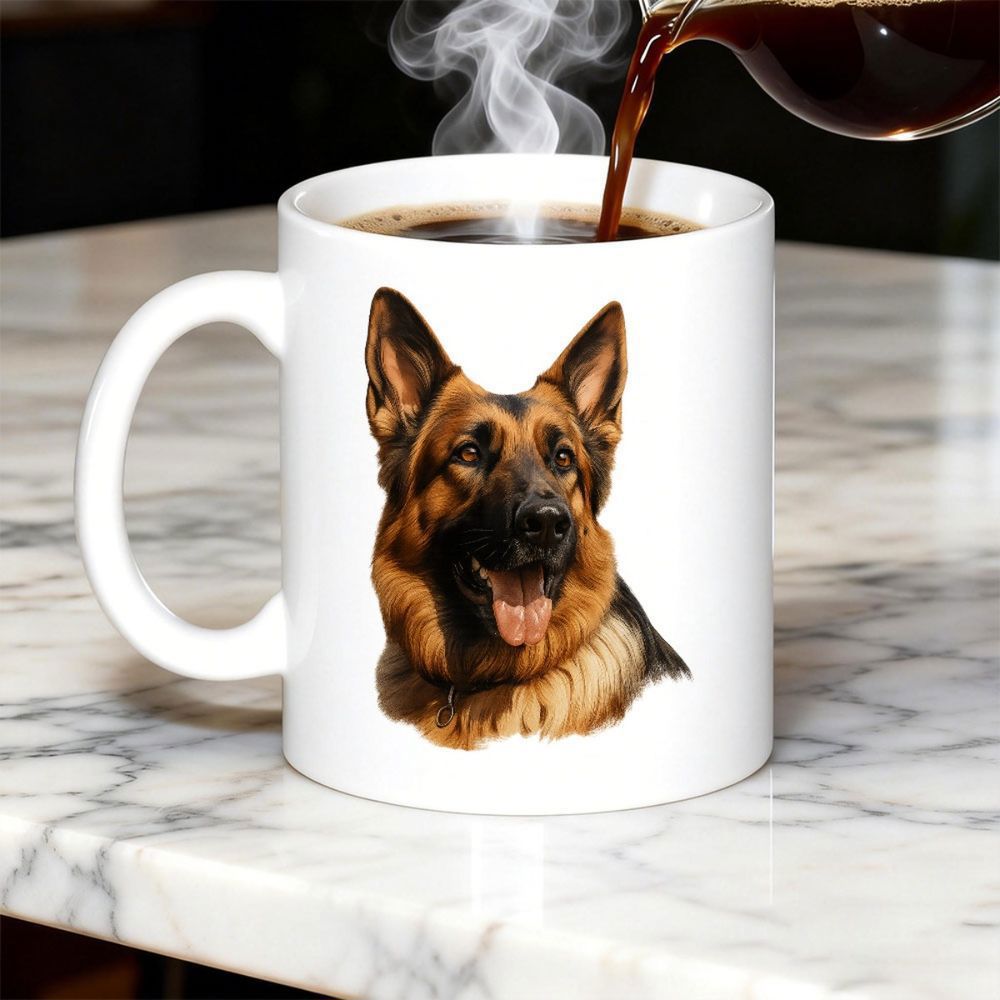 Tailorly White Ceramic 11 oz Mug - Majestic Loyal Guard Sitting Calmly Amidst A Soft White Glow German Shepherd
