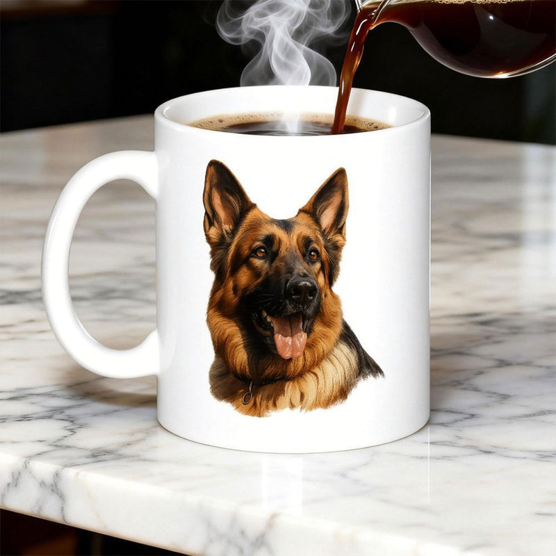 Tailorly White Ceramic 11 oz Mug - Majestic Loyal Guard Sitting Calmly Amidst A Soft White Glow German Shepherd