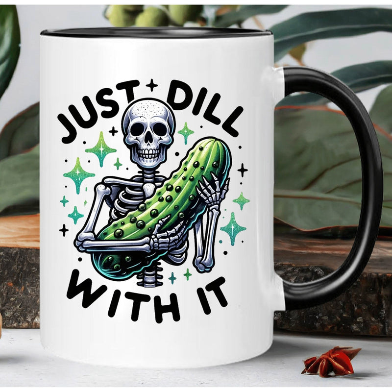 Tailorly Black Accent 11 oz Mug - just with it humorous skeleton pickle