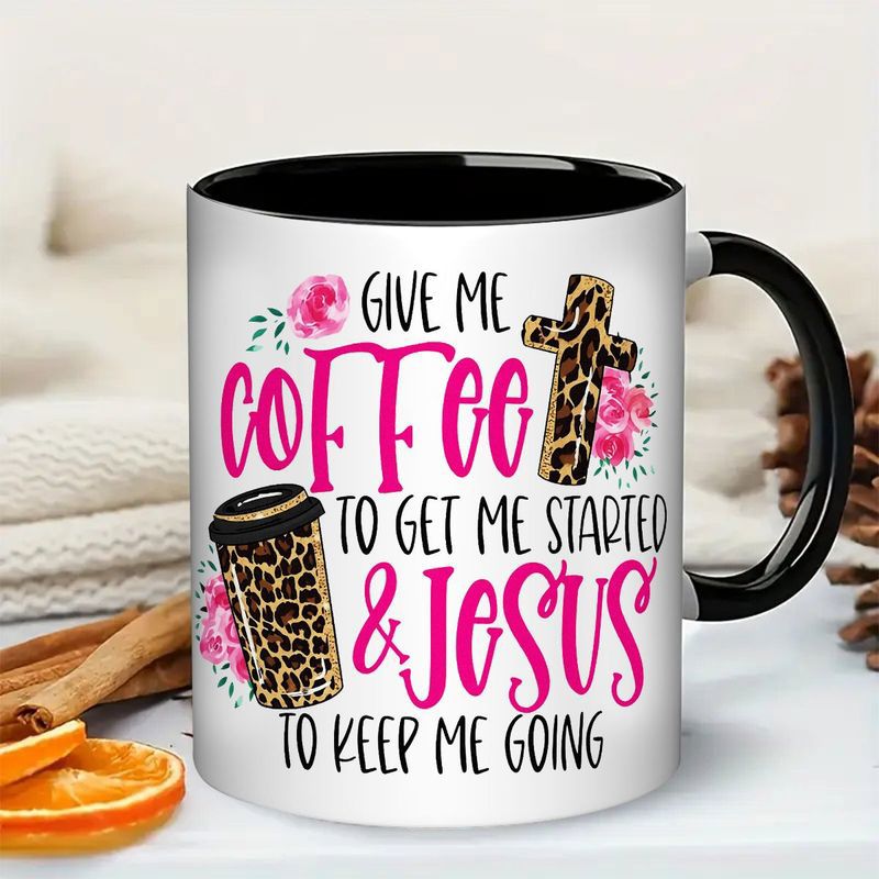 Tailorly Black Accent 11 oz Mug - jesus， christian bible verse， pink lettering， philippians 4 13