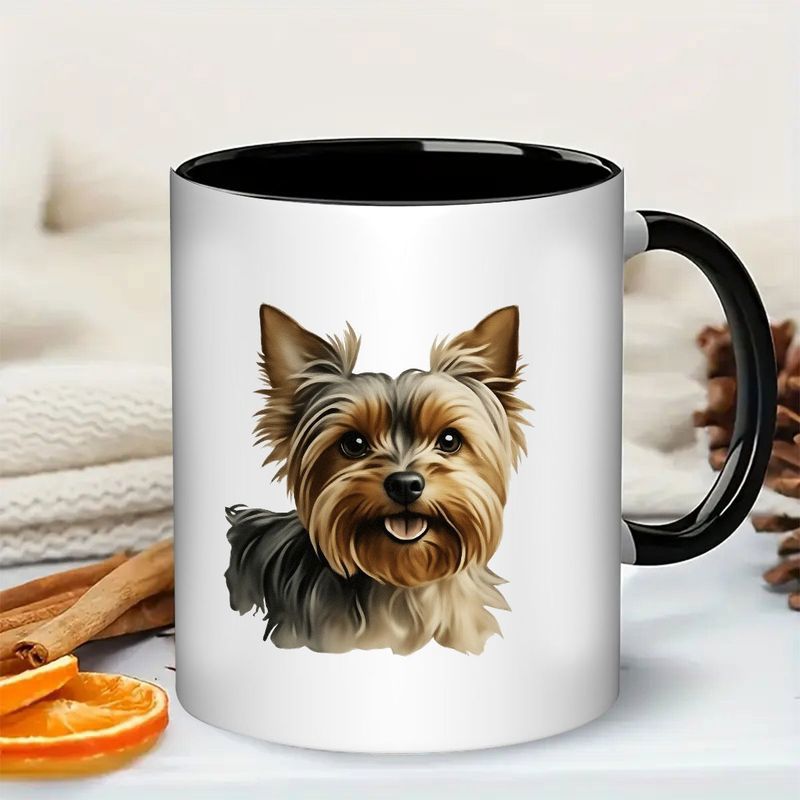 Tailorly Black Accent 11 oz Mug - yorkshire terrier dog illustration