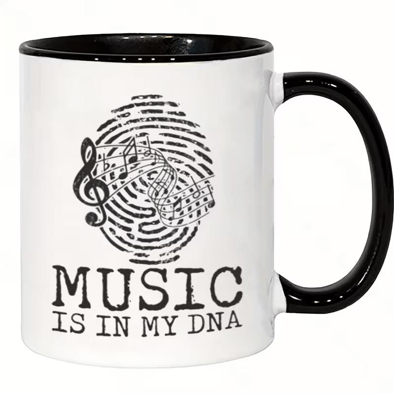 Tailorly Black Accent 11 oz Mug - fingerprint design with musical notes