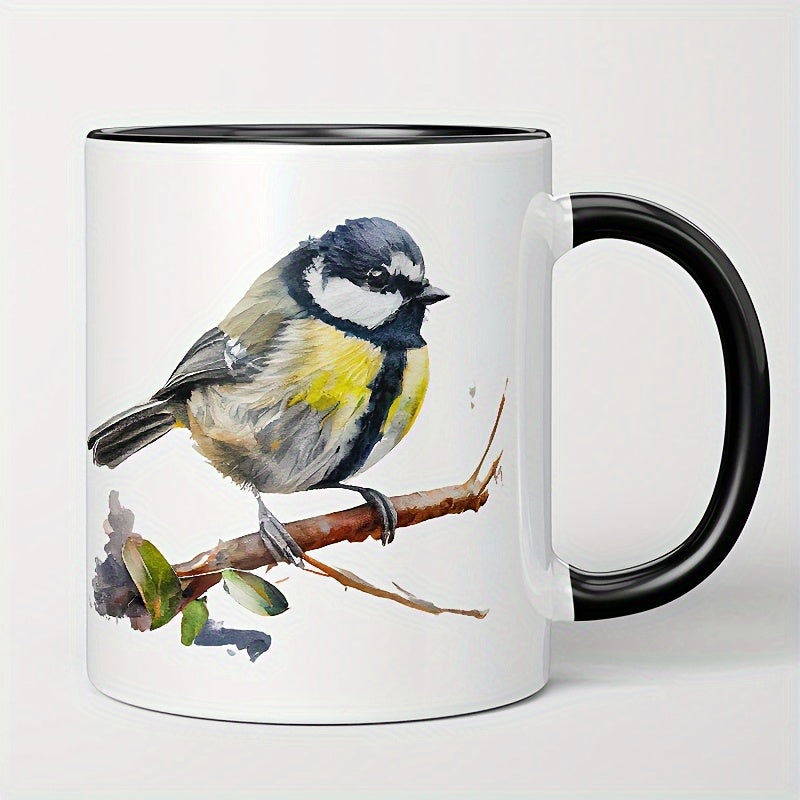 Tailorly Black Accent 11 oz Mug - watercolor blue tit forest birds