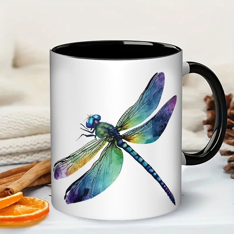 Tailorly Black Accent 11 oz Mug - watercolor dragonfly