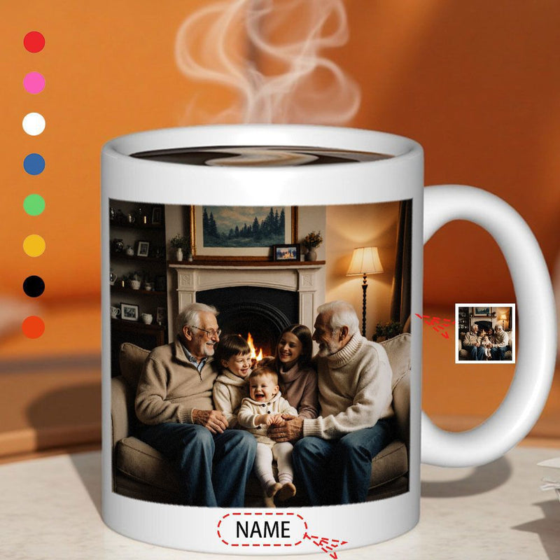 Tailorly White Ceramic 11 oz Mug - Name Warm Cozy Living Room Setting With Multi Generational Family