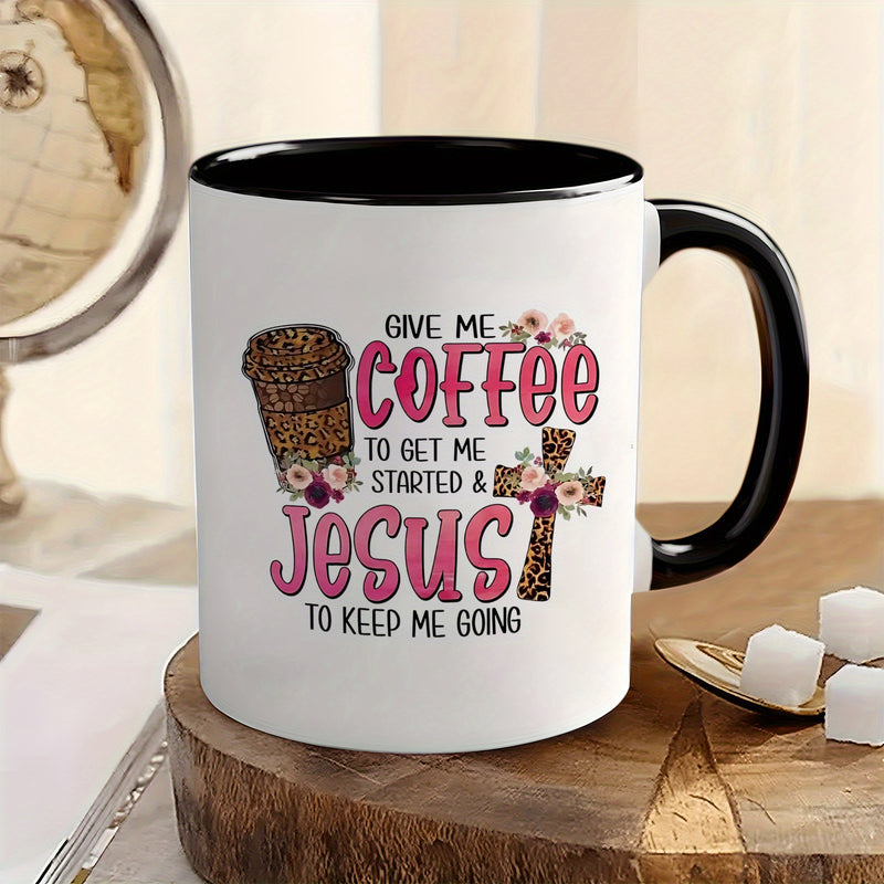 Tailorly Black Accent 11 oz Mug - christian inspirational coffee mug with jesus verse floral cross scripture style patterns