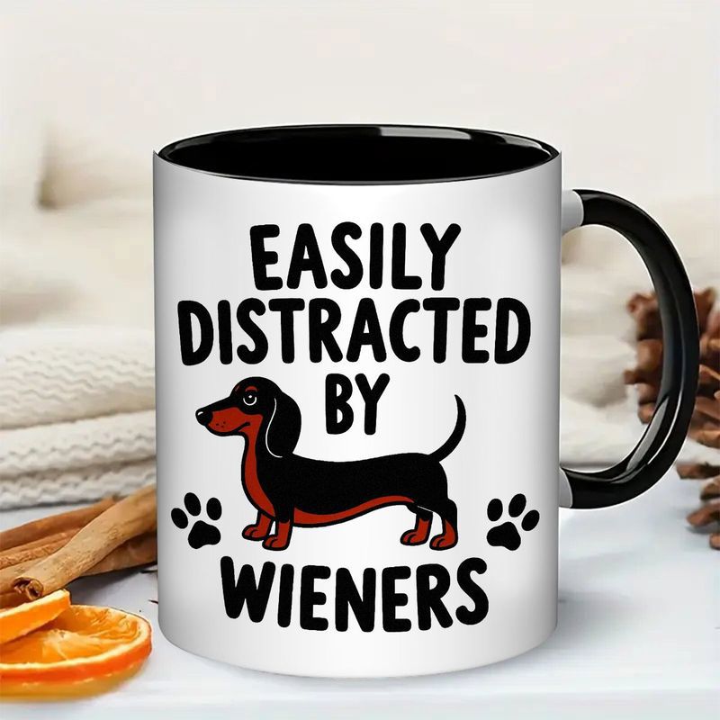 Tailorly Black Accent 11 oz Mug - item picture 11oz funny dachshund mug by dog lover coffee cup with dachshund puppies inspired paw print breed