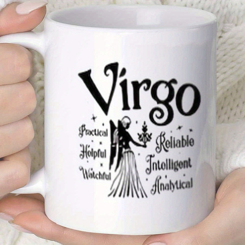 Tailorly White Ceramic 11 oz Mug - Virgo Practical Helpful Watchful Reliable Intelligent Analytical Graceful Ethereal Maiden Standing Among Celestial Stars With