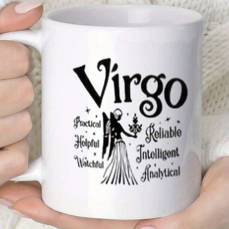 Tailorly White Ceramic 11 oz Mug - Virgo Practical Helpful Watchful Reliable Intelligent Analytical Graceful Ethereal Maiden Standing Among Celestial Stars With