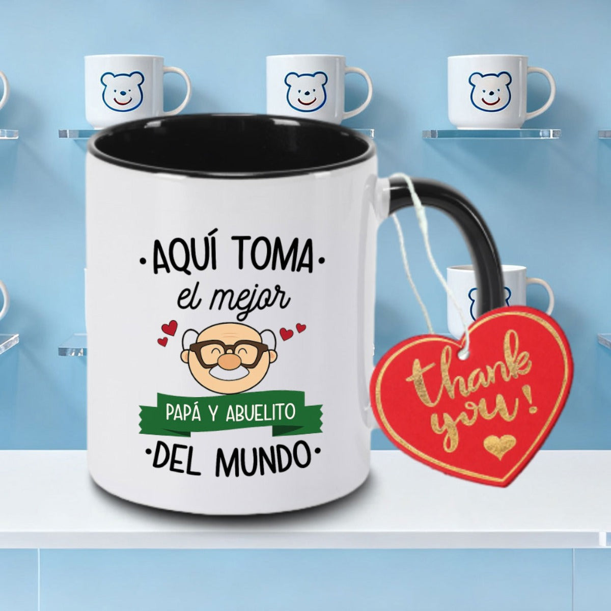 Tailorly Black Accent 11 oz Mug - item picture Dad & Grandpa in the Mug - Spanish Message Cup with Non-Slip Grip Dishwasher Gift for Father Day