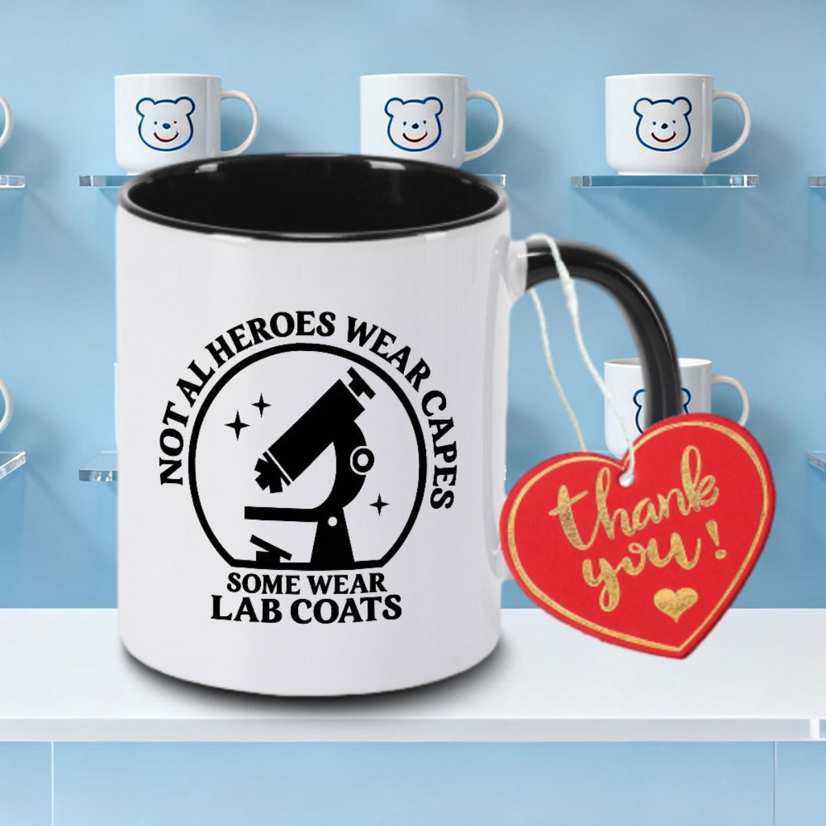 Tailorly Black Accent 11 oz Mug - Capes Lab Coat & Microscope Design Logo