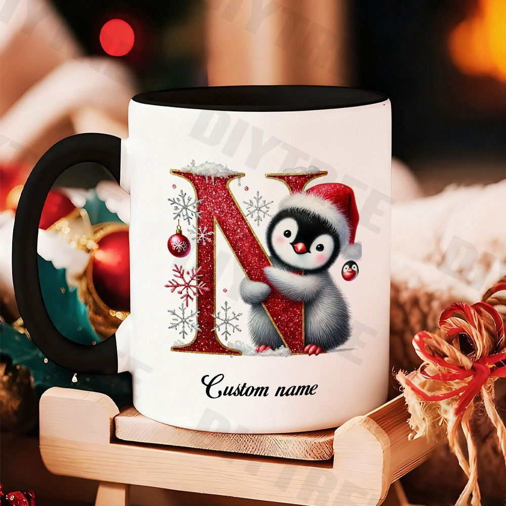 Tailorly Black Accent 11 oz Mug - cute penguin snowflakes christmas design