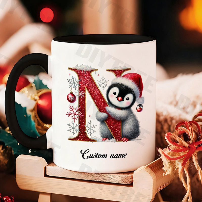 Tailorly Black Accent 11 oz Mug - cute penguin snowflakes christmas design