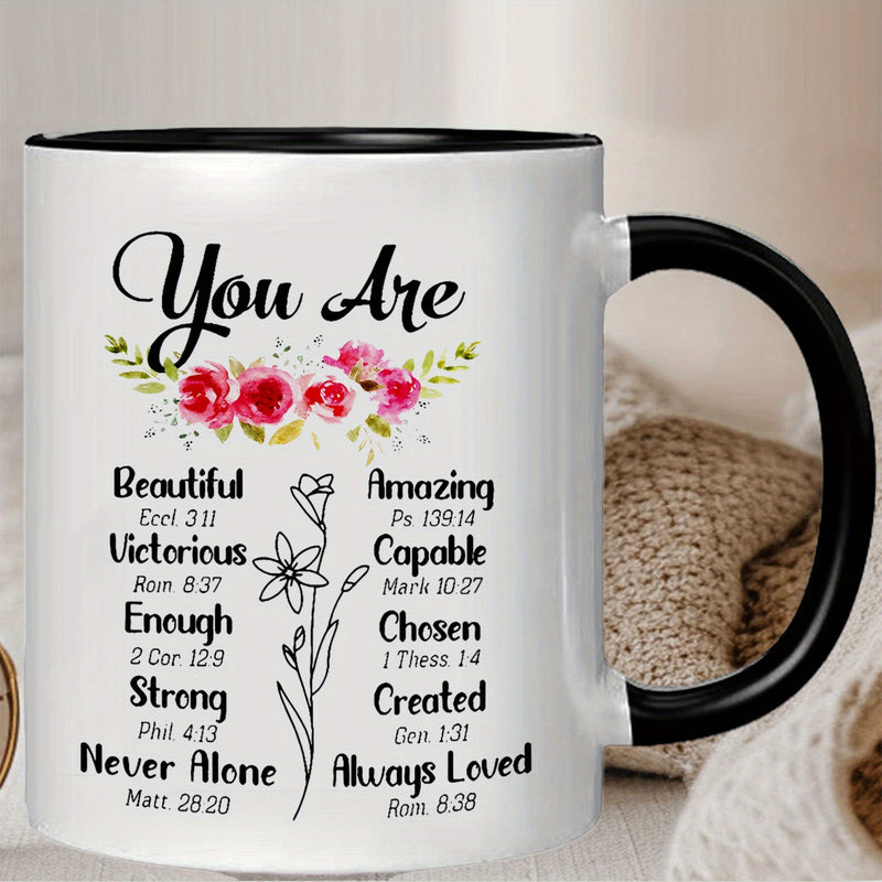 Tailorly Black Accent 11 oz Mug - pink red roses with inspirational verse and positive affirmations