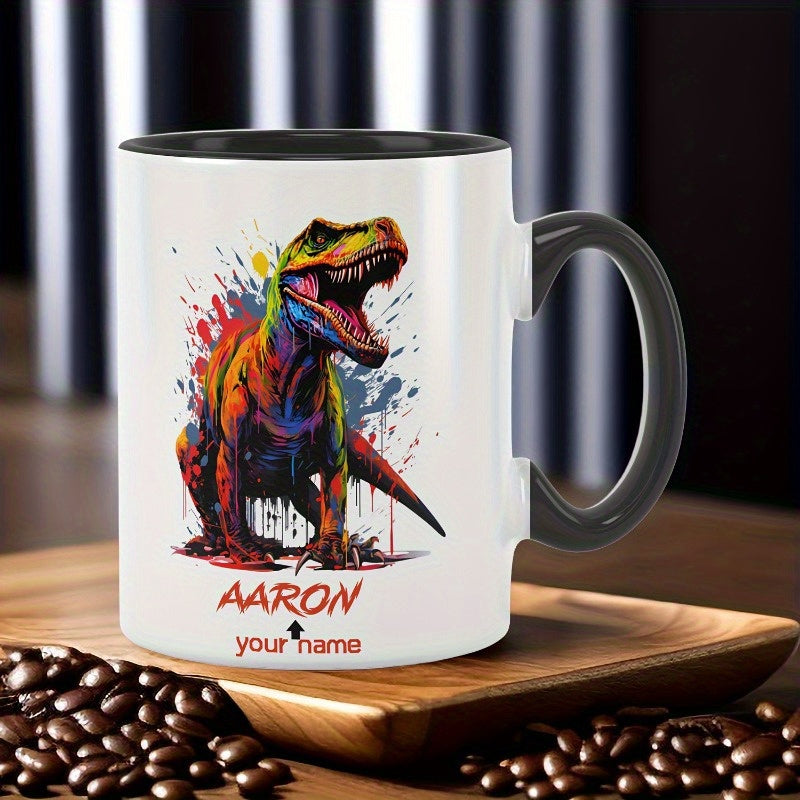 Tailorly Black Accent 11 oz Mug - item picture 1pc customized colorful dinosaur mug zodiac sign double sided ceramic cup vibrant dinosaur design