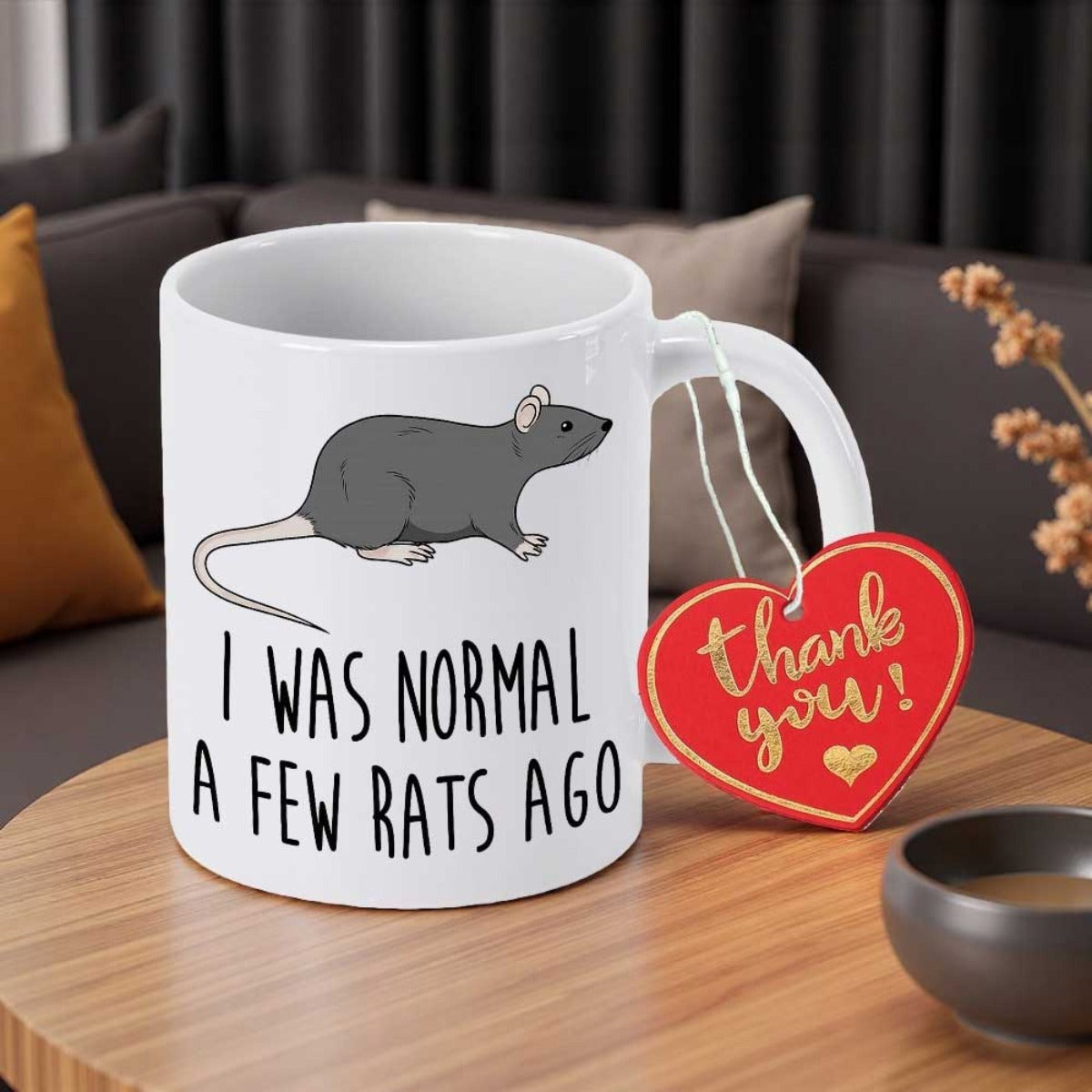 Tailorly White Ceramic 11 oz Mug - I Was Normal A Few Rats Ago Simple Cartoon Gray Rat Walking Across Clean Surface With Long Tail Rat