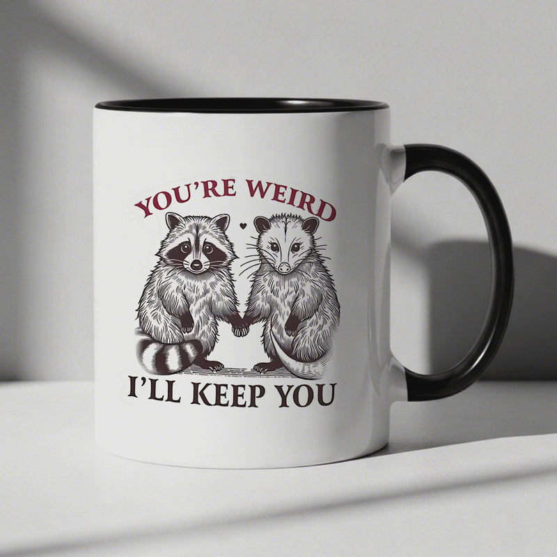 Tailorly Black Accent 11 oz Mug - funny animal black and red text with raccoon