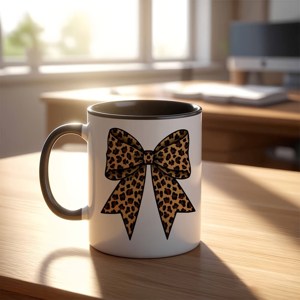 Tailorly Black Accent 11 oz Mug - leopard print bow