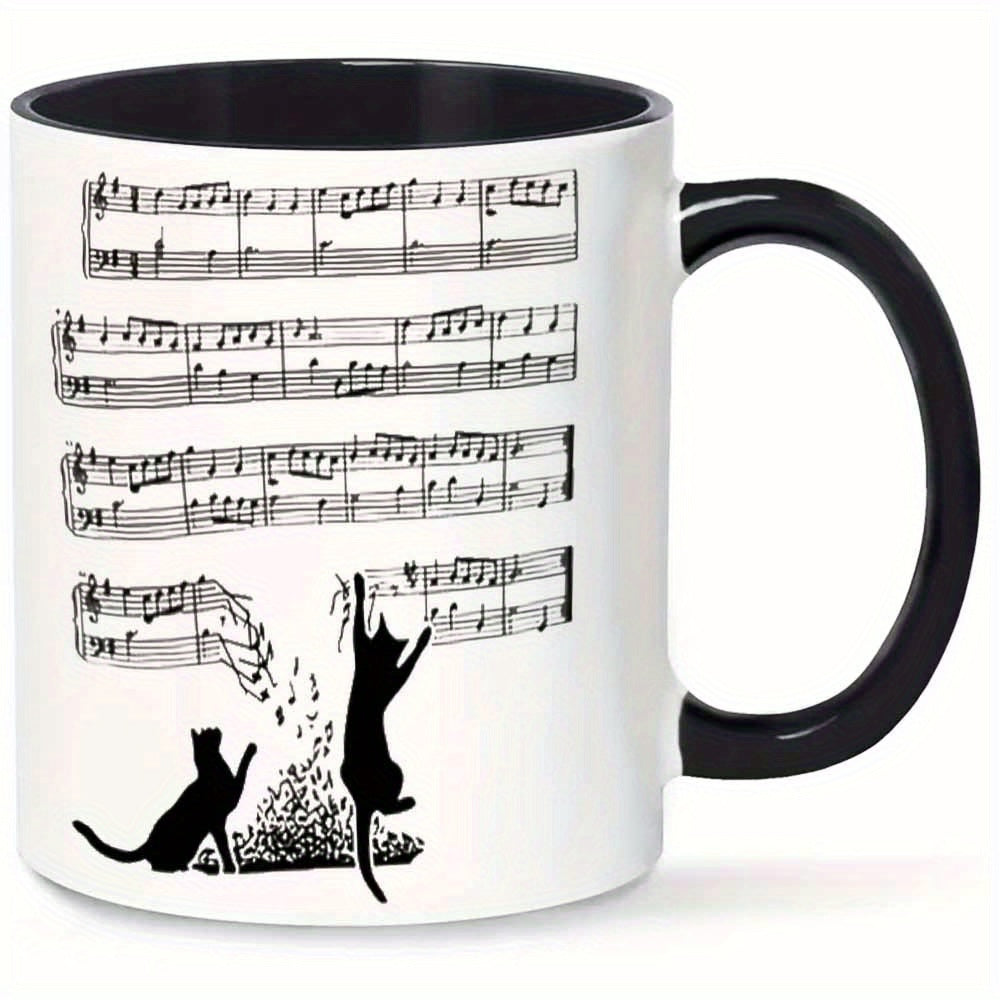 Tailorly Black Accent 11 oz Mug - music staff with kitten