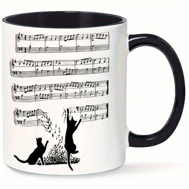 Tailorly Black Accent 11 oz Mug - music staff with kitten