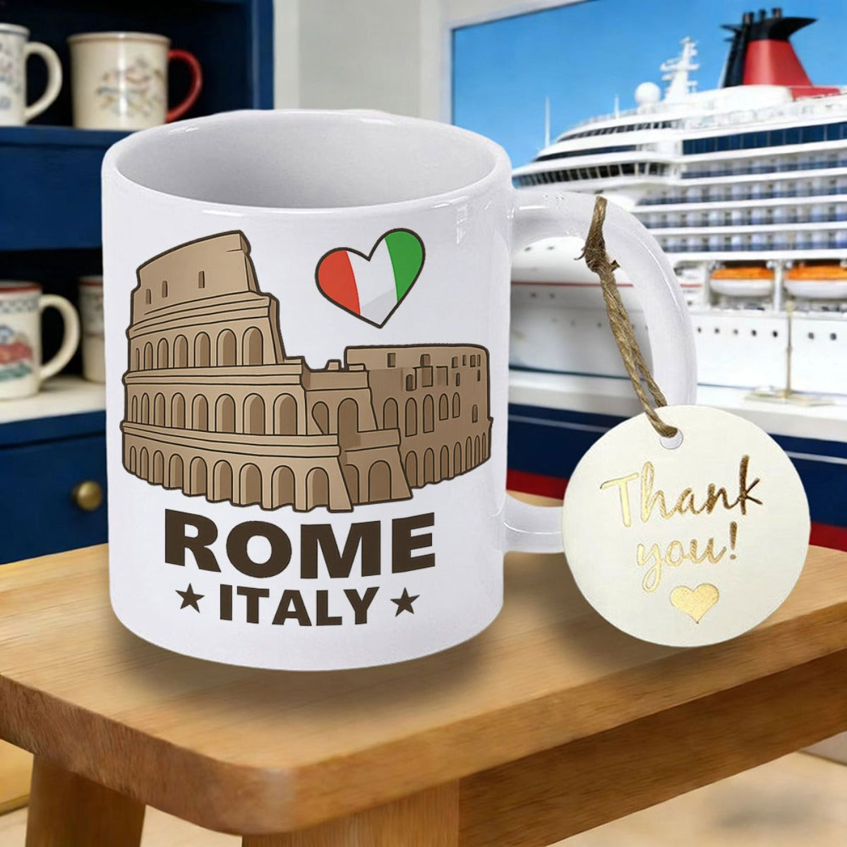 Tailorly White Ceramic 11 oz Mug - Rome Italy Historic Architecture Of The Ancient Colosseum Under Vibrant Heart Landmark