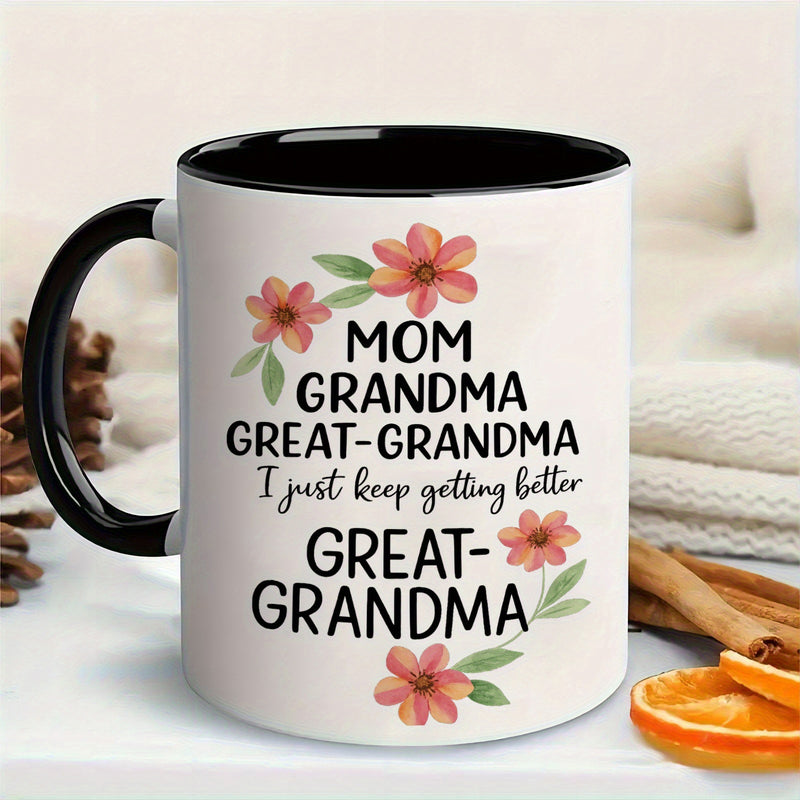Tailorly Black Accent 11 oz Mug - floral grandma great grandma i just great grandma