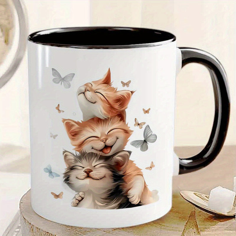 Tailorly Black Accent 11 oz Mug - cute kittens with butterflies