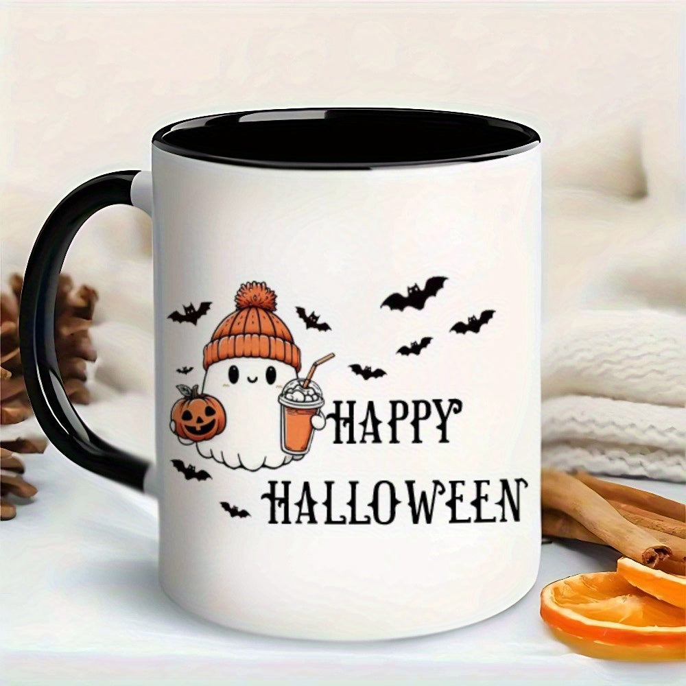 Tailorly Black Accent 11 oz Mug - cute pumpkin bats happy halloween text