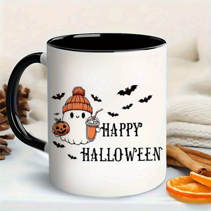 Tailorly Black Accent 11 oz Mug - cute pumpkin bats happy halloween text