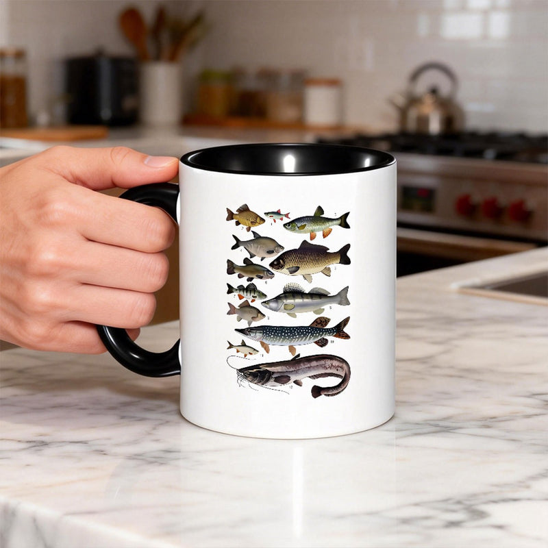 Tailorly Black Accent 11 oz Mug - watercolor print of fish