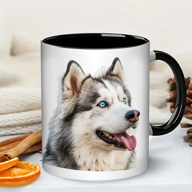 Tailorly Black Accent 11 oz Mug - cute face with eyes fluffy coat